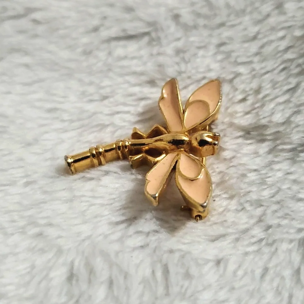 Vintage Trifari Gold Tone and Enamel Dragonfly Pin Brooch Signed